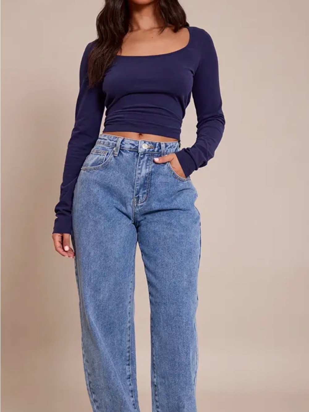 PrettyLittleThing Light Blue Distressed Denim Mom Jeans